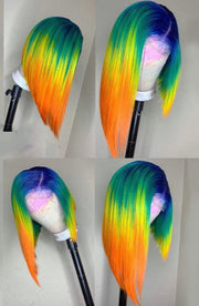 13x6 Lace Front Pre Plucked Rainbow Bob Brazilian Remy Ombre Human Hair Wig
