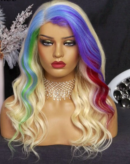 Rainbow Colorful Body Wave Lace Front Pre Plucked Highlight Brazilian Human Hair With Baby Hair