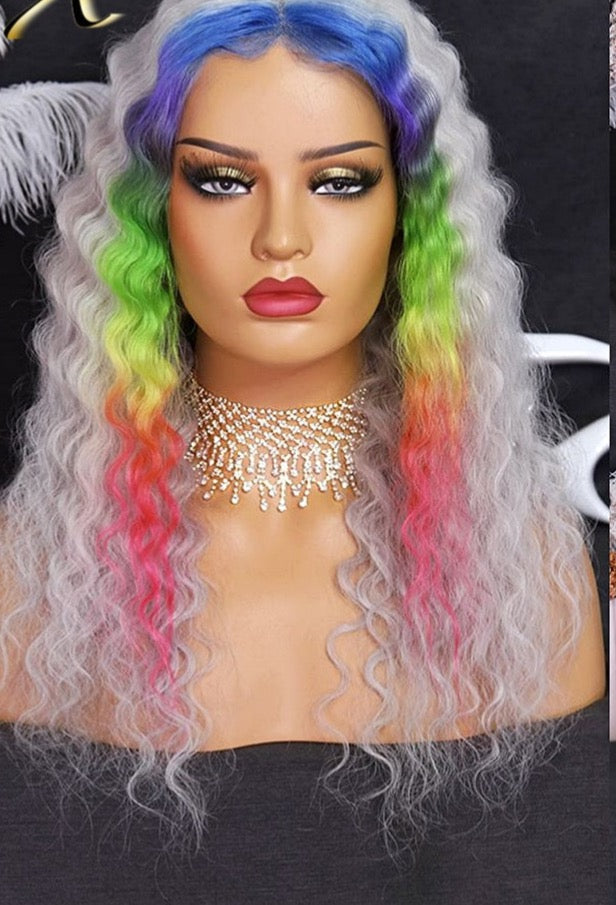 Deep Wave Gray Rainbow Lace Front Wigs Unprocessed Ombre Gray Raw Brazilian Human Hair With Baby Hair