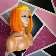 Red Orange Blue Green Bob With Transparent Lace Front Human Hair Wig Preplucked