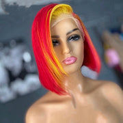 Red Orange Blue Green Bob With Transparent Lace Front Human Hair Wig Preplucked