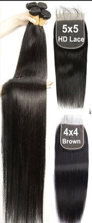 Straight Bundles With 6x6 Lace Closure 36 38 40 Inch Brazilian Hair