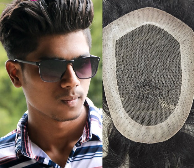 Indian Human Hair Prosthesis Lace PU Men Toupee Straight 30mm