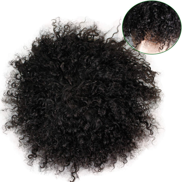 Kinky Curl HairPieces Human Hair PU and MONO Lace Toupee 1B
