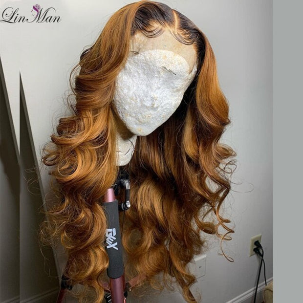 Brazilian Remy Ombre Blonde lace Front Human Hair Wigs With Baby Hair Wavy