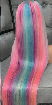 Rainbow Color Silky Straight Lace Front With Baby Hair Pre Plucked Human Hair Wigs