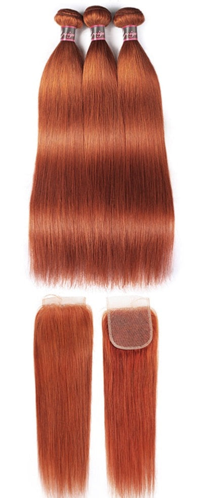 Ginger Orange Bundles With Closure Brazilian Hair Extensions Human Hair Straight Bundles With Closure For Woman Remy Hair