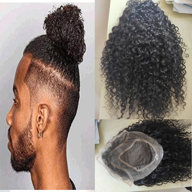 Kinky Curly 12 Inch Long Human Hair PU Toupee 10x8 Hairpieces
