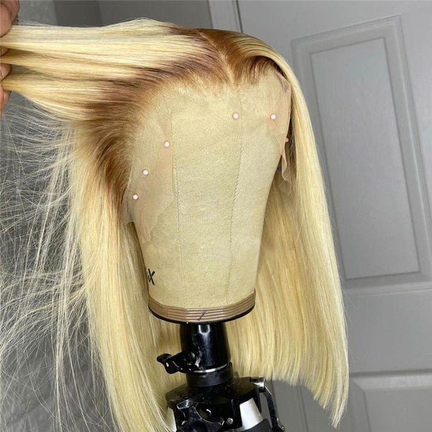 Ombre Blonde Bob Lace Frontal Straight Brazilian 100% Human Hair wig