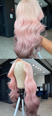 13x4 Ombre Pink Pre Plucked Raw Brazilian Human Hair WIth Baby Hair Lace Front Wig