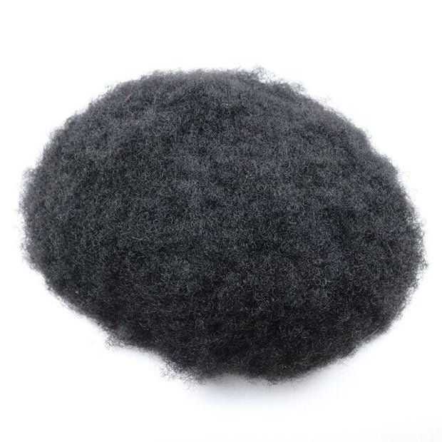 100% Afro curly Wave Human Hair Skin Base 10mm Toupee, 1B, 10A