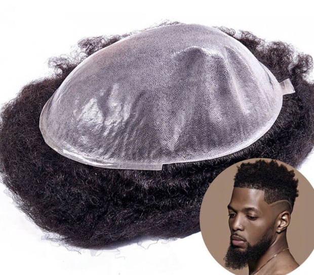 Afro Toupee for Men 0.1MM Thick PU Curly Hair System 6”