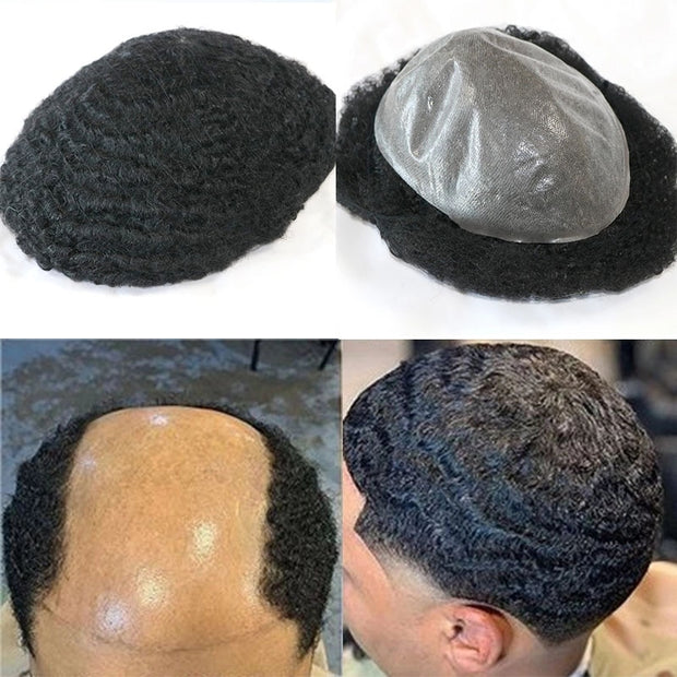 Full Pu Base Afro Toupee 10MM Curly Toupee 100% Human Hair