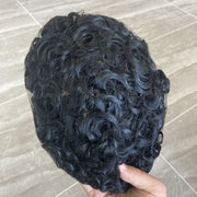 Afro Kinky Curly Thin Skin PU Natural Human Hair Toupee 6MM