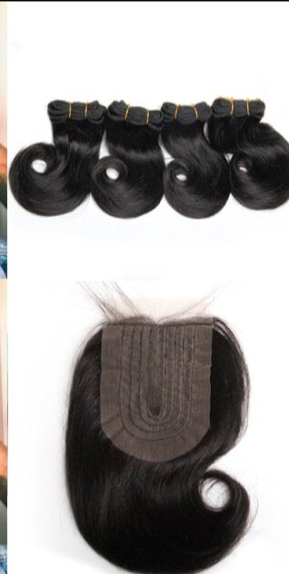 Brazilian Hair Bundles with 4x1 Swiss Lace Closure PrePlucked Natural Hairline
