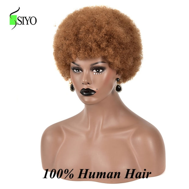 Brazilian Afro Kinky Curly Remy Human Hair No Glue Short Curly Full Wigs