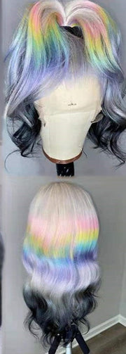 Light Purple, Grey, Pink Rainbow 13x4 Lace Front Brazilian Human Hair Transparent Lace Wig