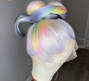 Light Purple, Grey, Pink Rainbow 13x4 Lace Front Brazilian Human Hair Transparent Lace Wig