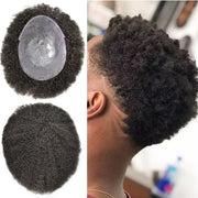 100% Afro Curly Human Hair African American Full Skin Toupee 6MM Hair Unit