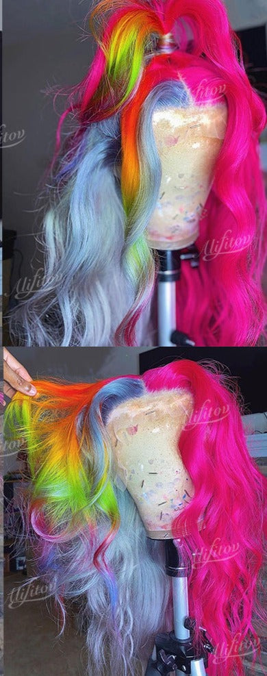 Rainbow 13x4 HD Lace Front Pre Plucked Brazilian Remy Straight Human Hair Wig