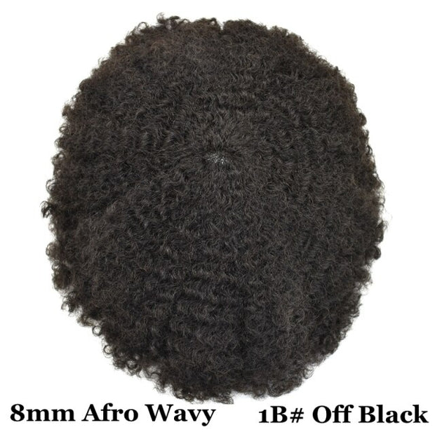 Afro Curl Full Lace Hairpiece 8mm African Wavy Kinky Remy Human Hair
