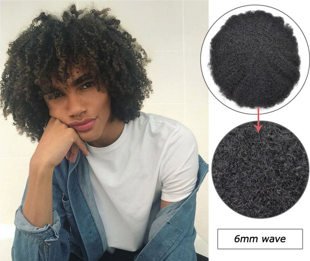 Afro Curly Full Lace Base Hair Unit Wavy Real Human Hair