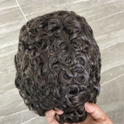 Curly Human Hair Thin Skin Base 20MM Toupee, #1B Color 8x10inch