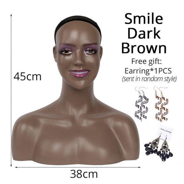 Top Smiling Face Head For Wigs Display Female Model Mannequin Head With Shoulders