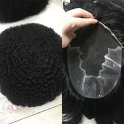PU Afro Kinky Curly Hair Toupee Men Natural Looking Thin Skin