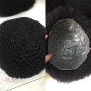 PU Afro Kinky Curly Hair Toupee Men Natural Looking Thin Skin