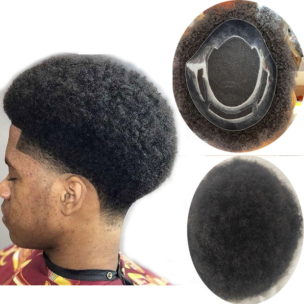 Afro Human Hair Toupee Swiss Lace 8x10inch Mens Afro Curl 1B