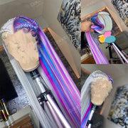 Rainbow Ombre Silver Grey Bone Straight Brazilian Human Hair Preplucked Wig