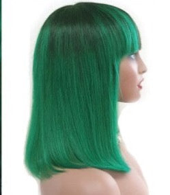 Turquoise Short Bob 180 Density Raw Indian Bone Straight Human Hair Wigs With Bangs