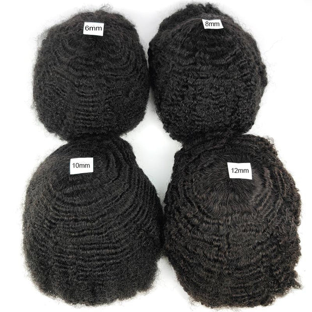 African Men Natural Hair Replacement System 12mm Afro Toupee Durable Skin Base
