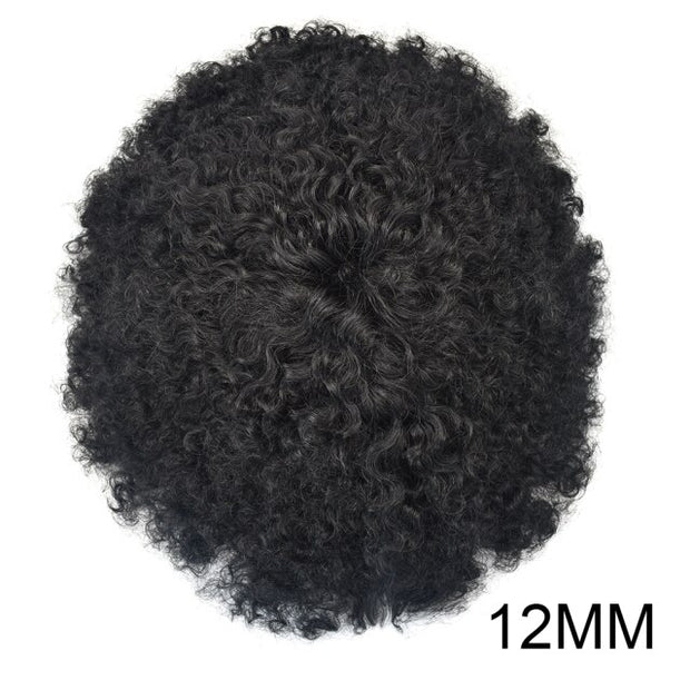 Afro Curly Toupee, Full Pu Injection Thin Skin Hand-Tied System
