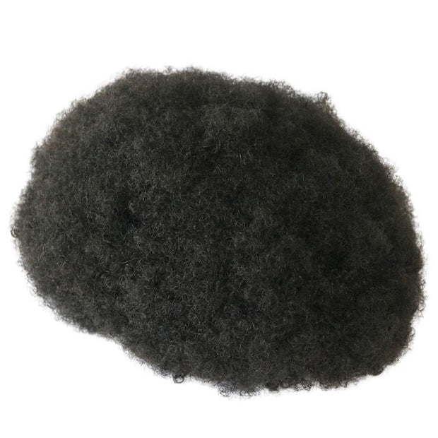 Afro Curly Full Poly African Human Hair Systems Injected PU Hairpiece Curly