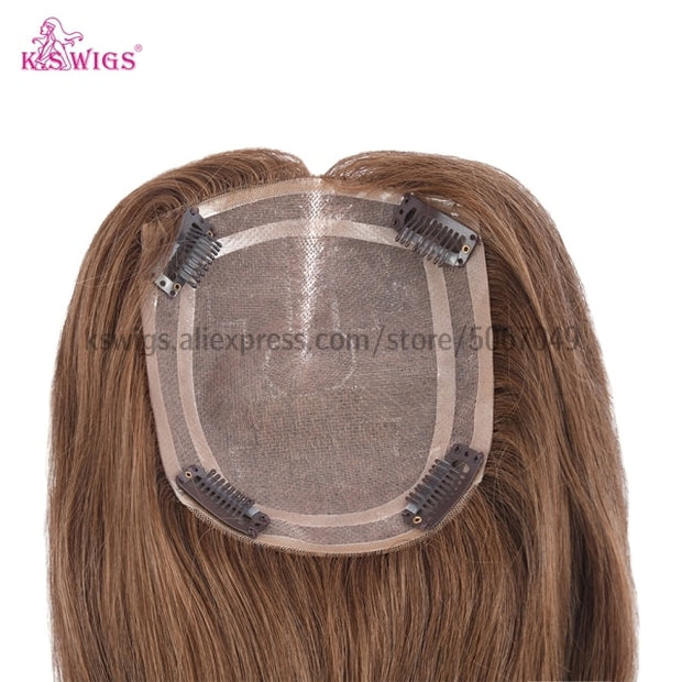 14" 12.5*15cm Straight Topper Wigs 150% Density Mono Base Remy Human Hair Clip in