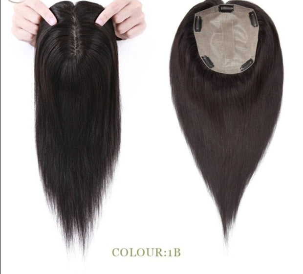 100% Human Hair Topper 15x15cm Silk Base Clip In Hair Extensions