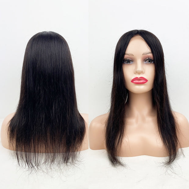 Silk Top, Silicone Skin, Transparent Lace Front Silky Straight Topper with Combs