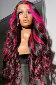 HD Lace Front Body Wave Pink Highlight Wigs