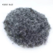 Afro Kinky Curly Human Hair toupee 130%, has Mini Net in front Grey Silver, #1B50 color 8*10 Mono+PU