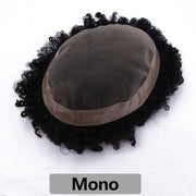 Afro Curly Toupee Natural Thin Skin V-Looped Hair System Mono. 0.06mm