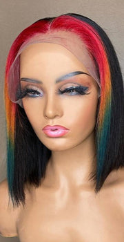 Half Black/Half Blonde / Half Orange/Half Black Bob Wig Lace Front Human Hair Wigs
