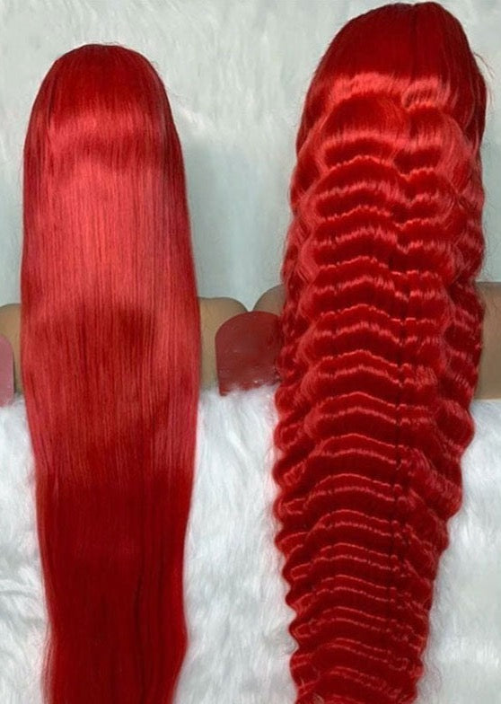Red 360 HD Lace & 13x4 lace front Human Hair Wigs Deep Wave, Body Wave & Straight 99J