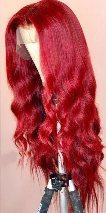 Red 360 HD Lace & 13x4 lace front Human Hair Wigs Deep Wave, Body Wave & Straight 99J