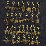 30Pcs Hair Clip Rings Mixed Styles Animal Heart Leaf Flower Charms